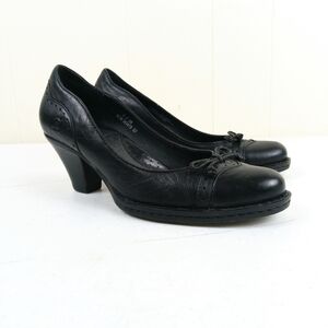 Born Alyssa Wingtip Pump Women Size 7 Black Leather Career Heels Business Office